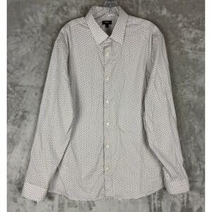 Express Slim 1MX Mens Large White Black Geometric Mosaic Print Button Up Shirt